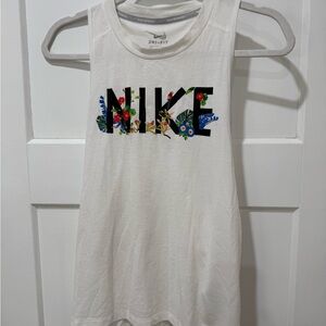 Nike White Tank with Multicolor Floral Logo